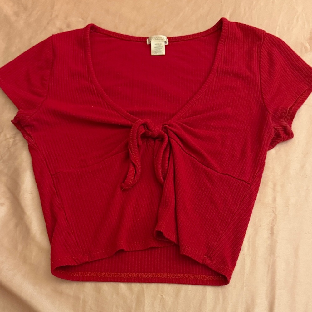 Bozzolo Red Tie-Front Crop Top